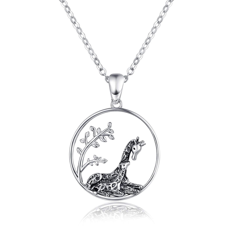 [Australia] - Giraffe Gifts Silver Necklace for Women Mother's Day Gifts Giraffe Pendant Necklace Giraffe Jewellery for Mum Daughter oxidized giraffe necklace 