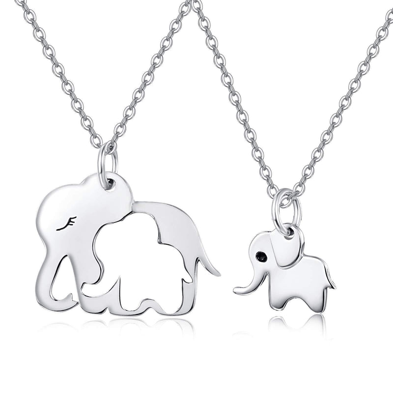 [Australia] - Elephant Necklace 925 Sterling Silver Mother and Child Elephant Pendant Jewellery Gifts for Mother Daughter 2pcs 