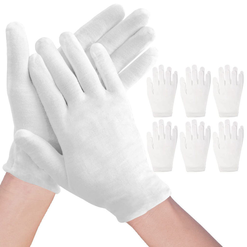[Australia] - Occan White Cotton Gloves for Eczema, 6 Pairs Moisturizing Gloves Overnight for Dry Hands, Comfortable and Washable Fits Men and Women 