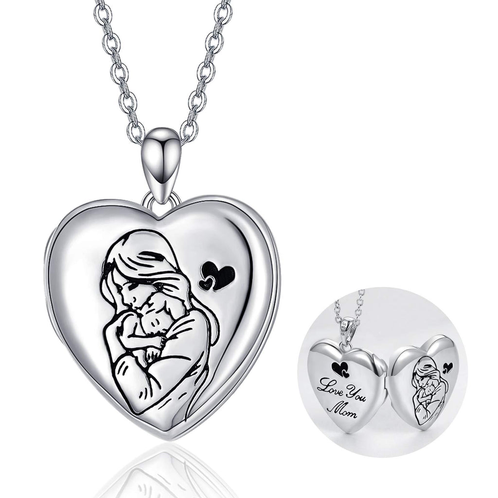 [Australia] - Mummy Locket Necklace 925 Sterling Sliver Heart Shape Engraved Mother and Child Mothers Day Gifts Mummy Gifts 