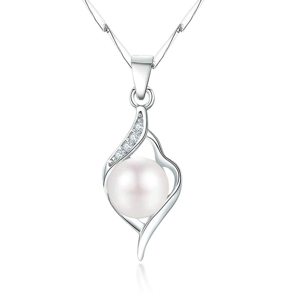 [Australia] - Shuxin Silver Jewellery Set for Women, 925 Sterling Silver Pearl Stud Earrings & 45cm Necklace Pendant Set, with White AAAAA Cubic Zirconia, Allergy Free Jewellery for Mother Wife Girlfriend 