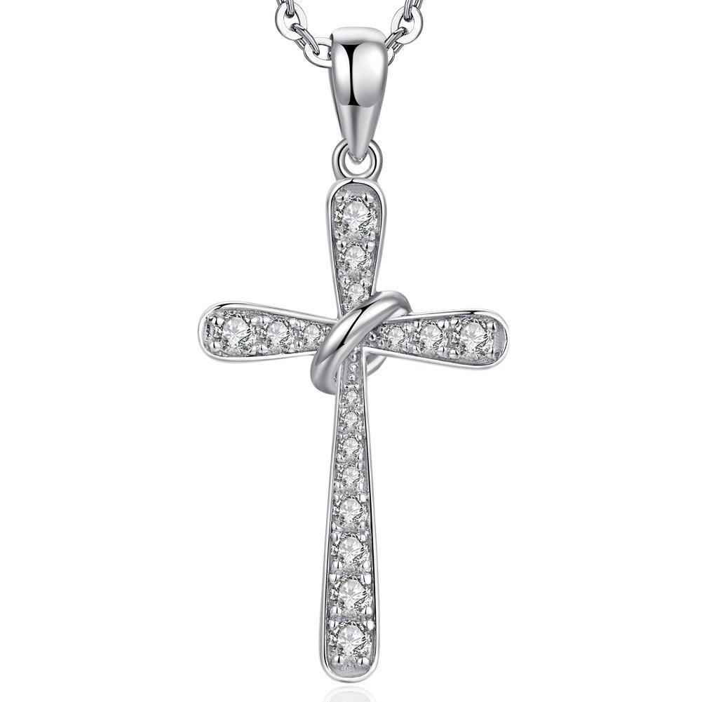 [Australia] - Cross Necklaces Womens Cross Necklace Sterling Silver Infinity Cross Pendant Necklace White Gold Sterling Silver Cross Pendant Necklace Simple Fashion Cross Necklace Silver Necklace 