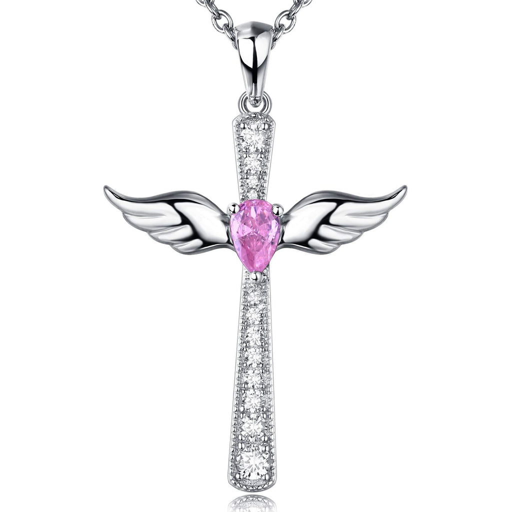 [Australia] - Miaofu Cross Necklace Simple Fashion 925 Sterling Silver Cross Necklace with Delicate Gift Box for Women Men A-pink 