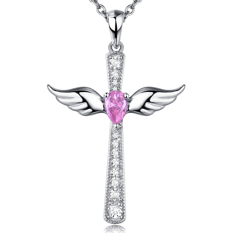 [Australia] - Miaofu Cross Necklace Simple Fashion 925 Sterling Silver Cross Necklace with Delicate Gift Box for Women Men A-pink 