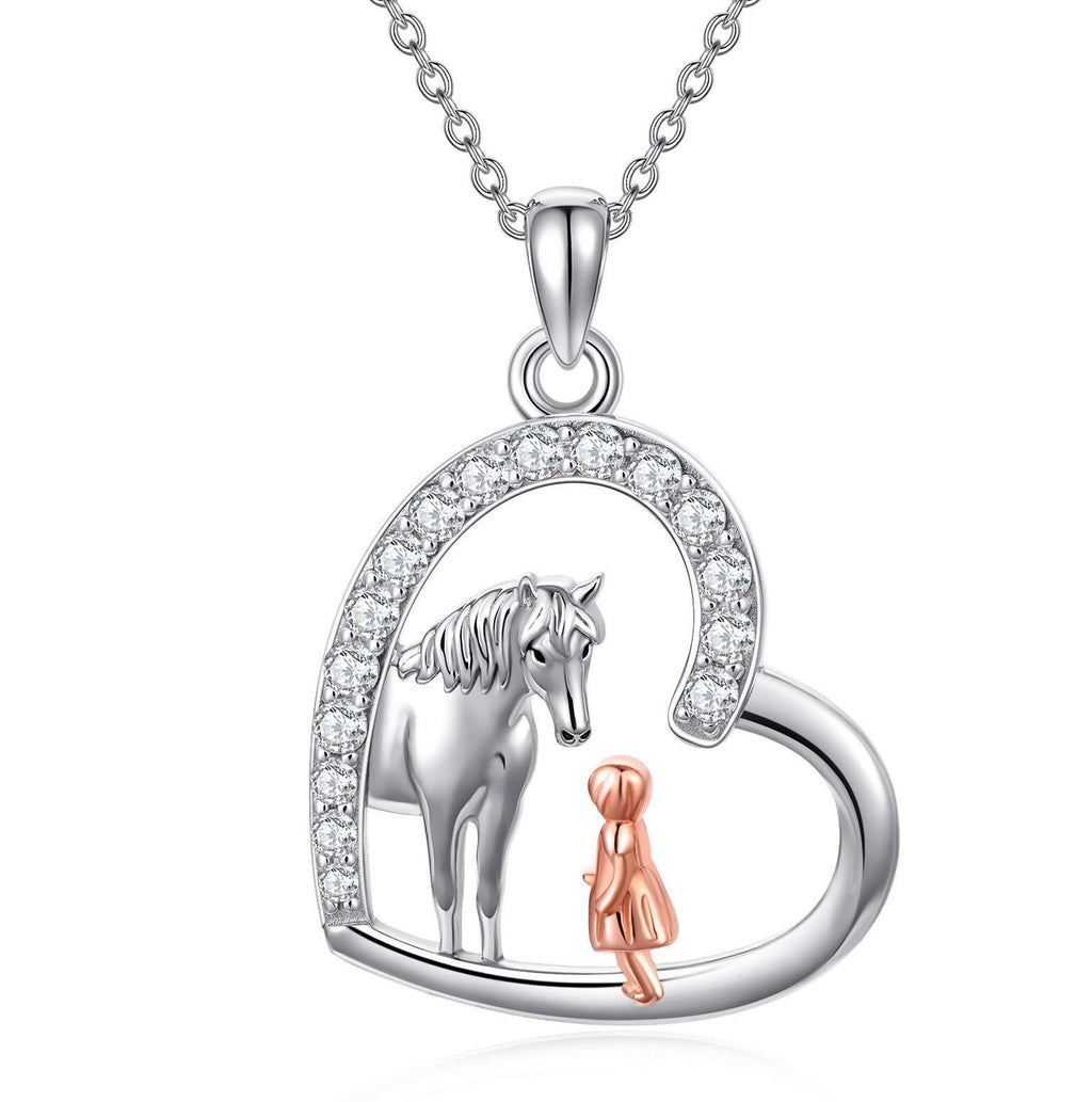 [Australia] - ROMANTICWORK Horse Necklace 925 Sterling Silver Heart Animal Pendant Necklace Horse Jewellery Birthday Horse Gifts for Women Girls Child 