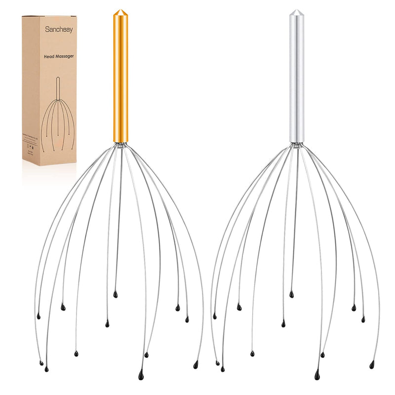 [Australia] - Sancheay Head Massager, Manual Scalp Head Scratcher, Handheld Scalp Massager for Deep Relaxation, Hair Stimulation and Stress Relief (Gold & Silver) Gold & Silver 