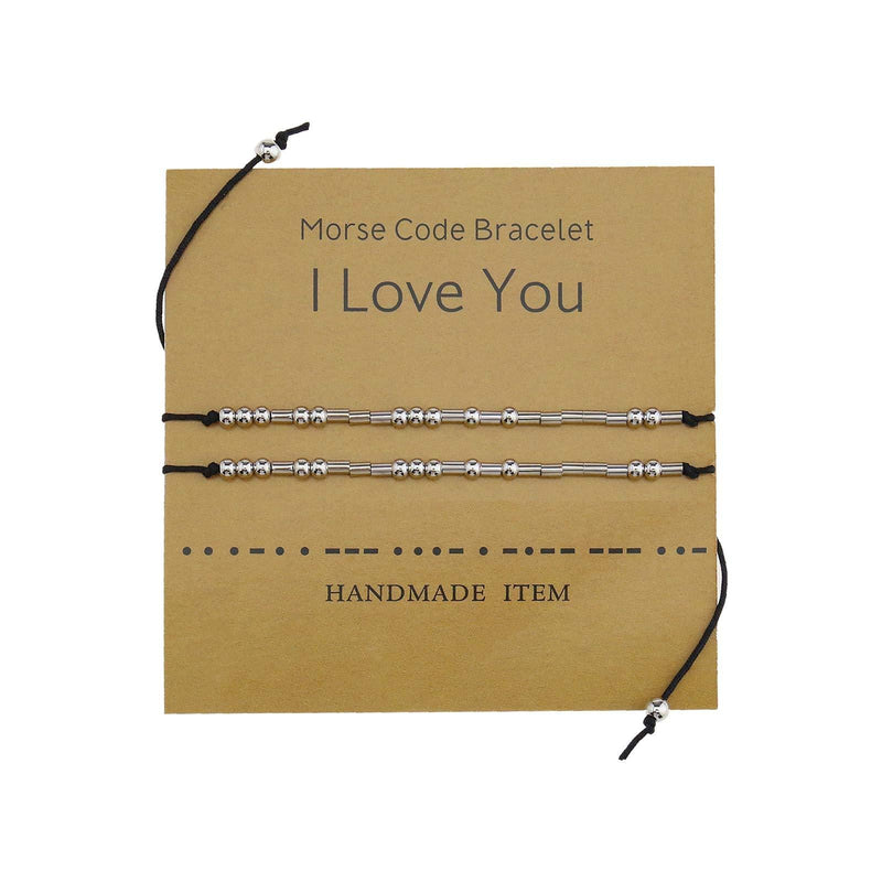 [Australia] - EMSea 2 Pcs Morse Code Beads Bracelets Adjustable I Love You Secret Message Couple Jewelry Bracelet Set with Card for Lovers 