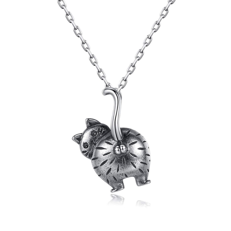 [Australia] - VIKI LYNN Antique Sterling Silver Cat Kitty Animal Pendant Necklace for Women 