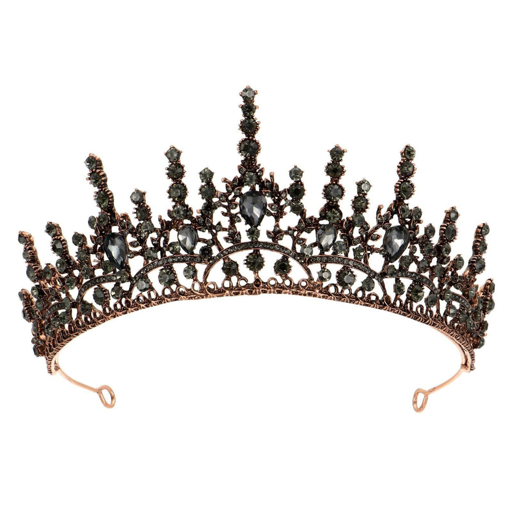 [Australia] - Minkissy Baroque Queen Crown for Women Rhinestone Wedding Crown Tiara Vintage Costume Party Accessories for Brithday Prom Black 