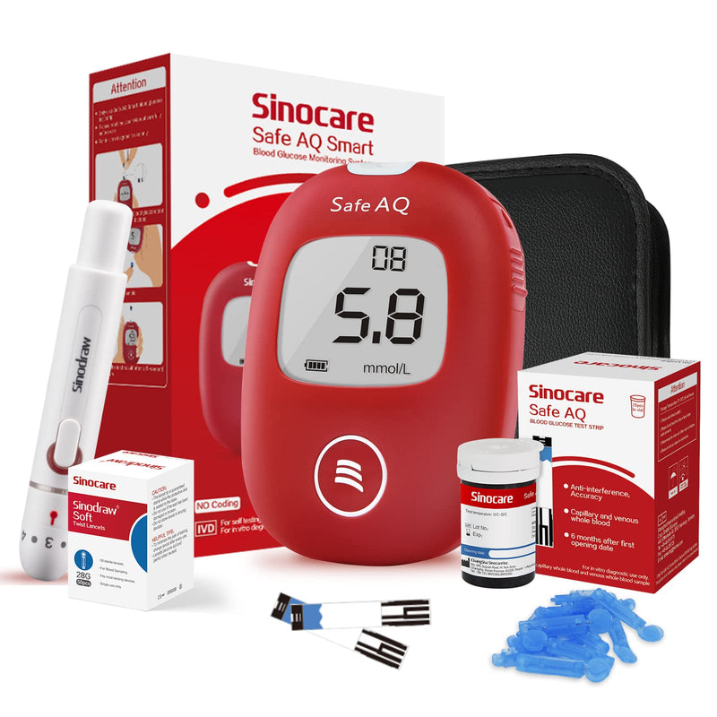 [Australia] - sinocare Diabetes Testing Kit, Blood Glucose Monitor Safe AQ Smart, Blood Sugar Tester with Strips x 25, Glucose Meter -in mmol/L Safe AQ Smart glucose kit x25 