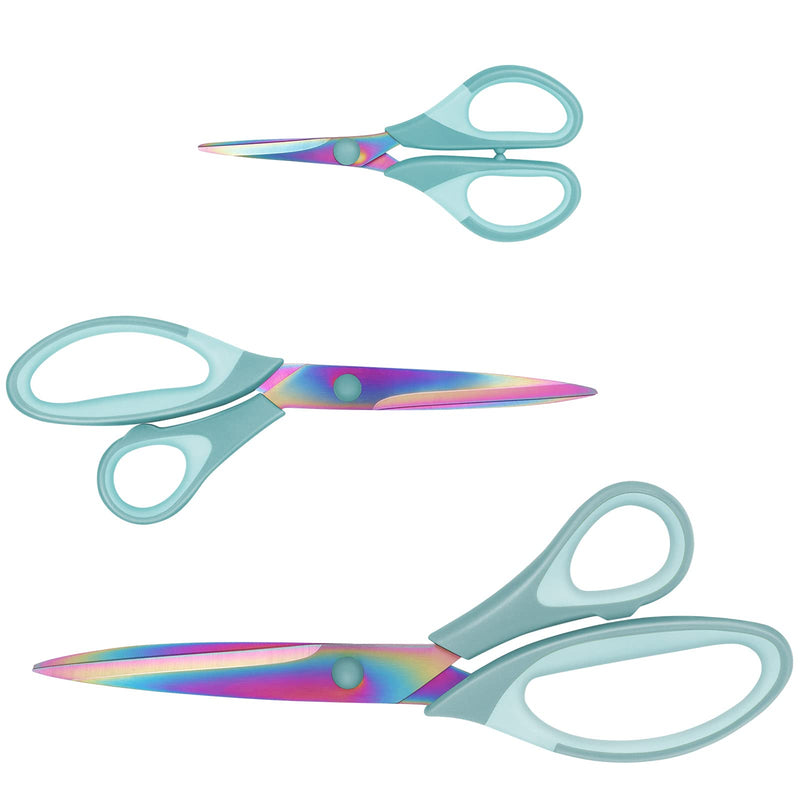 [Australia] - Scissors, Sharp Titanium Blades, Soft Grip Handle, Multi-Purpose Scissors Set of 3 Suitable for Families, Office, and School Use, Blue 