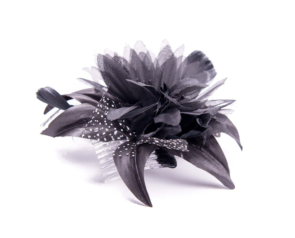 [Australia] - Feather Comb Fascinator for Women Wedding Ascot Races Christening Hair Piece (Black) Black 