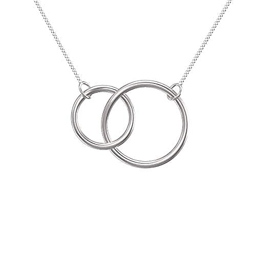 [Australia] - Mother Daughter Necklace - Sterling Silver Interlocked 2 Circle Necklace. Adjustable Length 16 inches & 18 Inches 