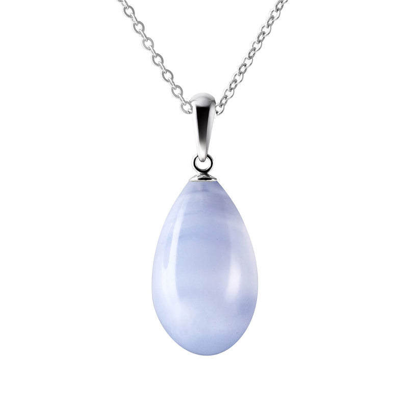 [Australia] - Franki Baker Natural Blue Lace Agate Gemstone & Sterling Silver Pendant Necklace. Chain Length: 50cm 