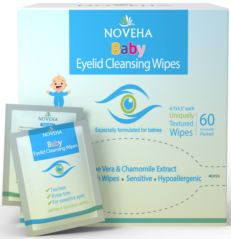 [Australia] - Sensitive & Hypoallergenic Baby Eyelid & Lash Wipes | Safe & Natural For Lashes and Eyelids, Pack of 60 Pre-moistened Sterile Wipes, Dermatologist & Pediatrician Recommended For Newborn 