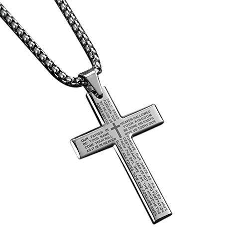 [Australia] - Rfvtgb Fashion Cross Necklace Men Pendant Women Gold Crystal Chain Chain Prayer Necklace Christian Jewelry Gift Silver 