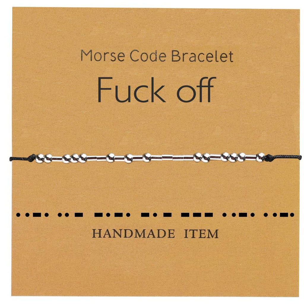 [Australia] - Morse Bracelet Morse Code Jewelry Gift for Her Sterling Silver Beads on Silk Cord Gifts for Valentine's Day fuck off 