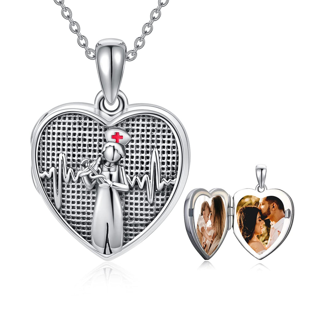 [Australia] - Nurse Heart Locket Necklace that Holds Picture Photo Pendant Memory Jewellery Gift for Women, She Believed She Could So She Did 