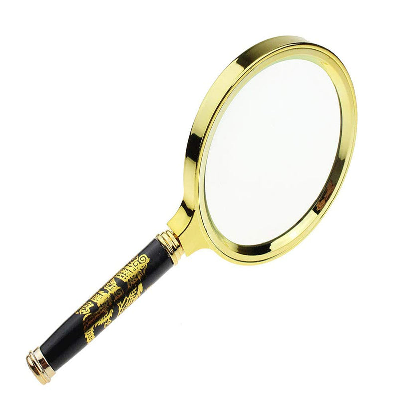[Australia] - Qirc Handheld Magnifier, Wooden Handle 10X Magnifier for Home Study, Reading, Antique Magnifier (90mm Diameter - Black) 90mm Diameter-black 