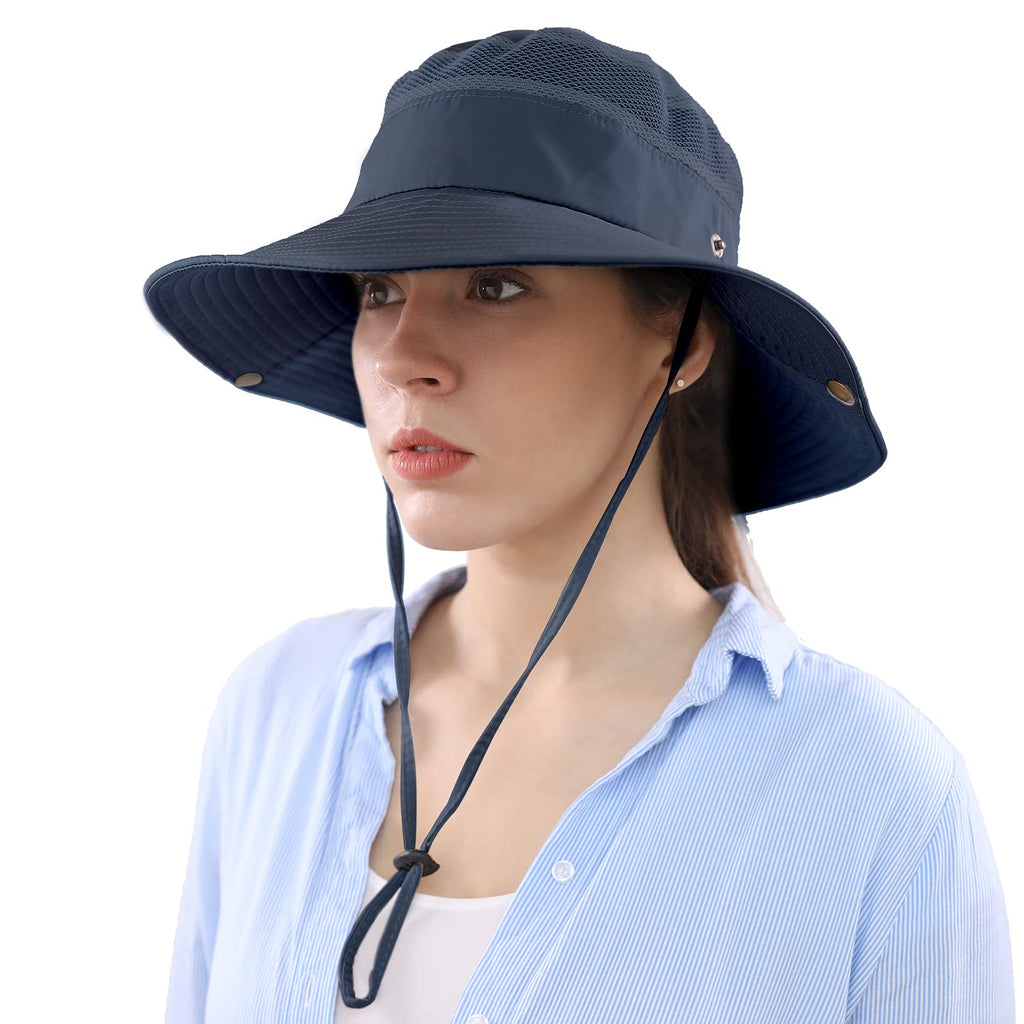 [Australia] - SIYWINA Sun Hat Fishing Protection Hat Breathable Hiking Adjustable Mesh Safari Cap Summer Essentials Blue 