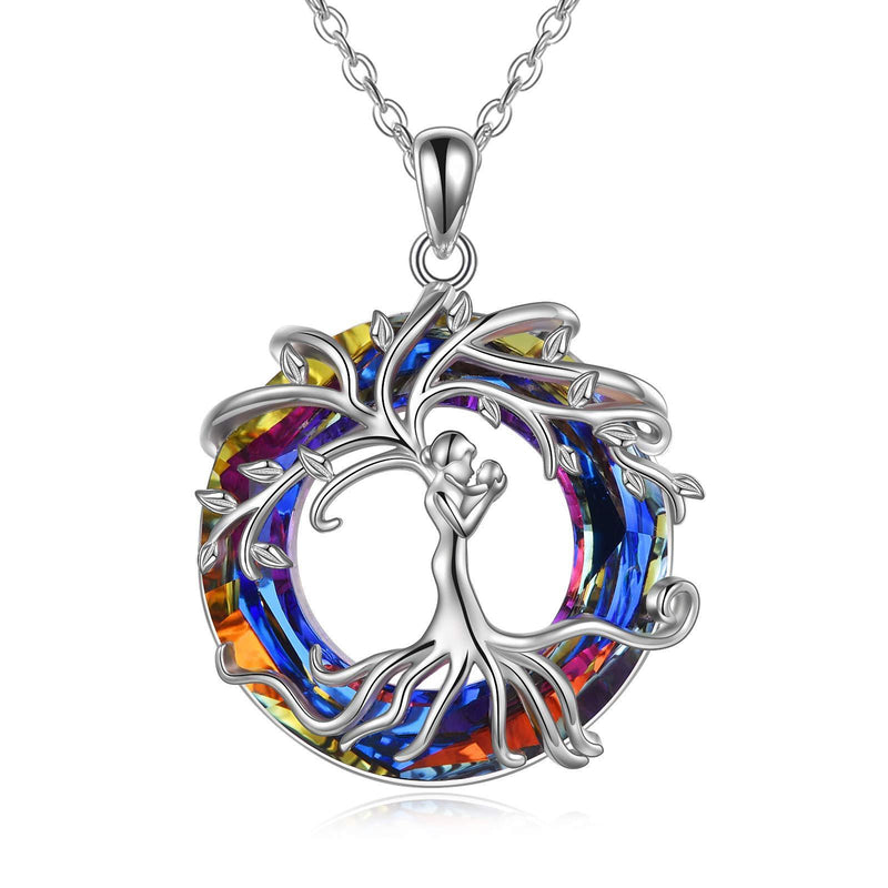 [Australia] - Tree of Life Necklace Mum Gift, 925 Sterling Silver Pendant with Crystal, AOBOCO Fine Jewellery Gifts for Women Volcanic 