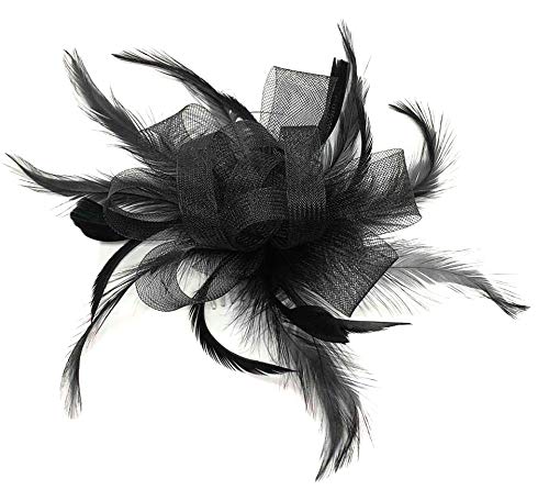 [Australia] - Looped Feather Comb Fascinator for Women, Ladies Day, Races, Ascot, Weddings Hair Piece (Black) Black L 