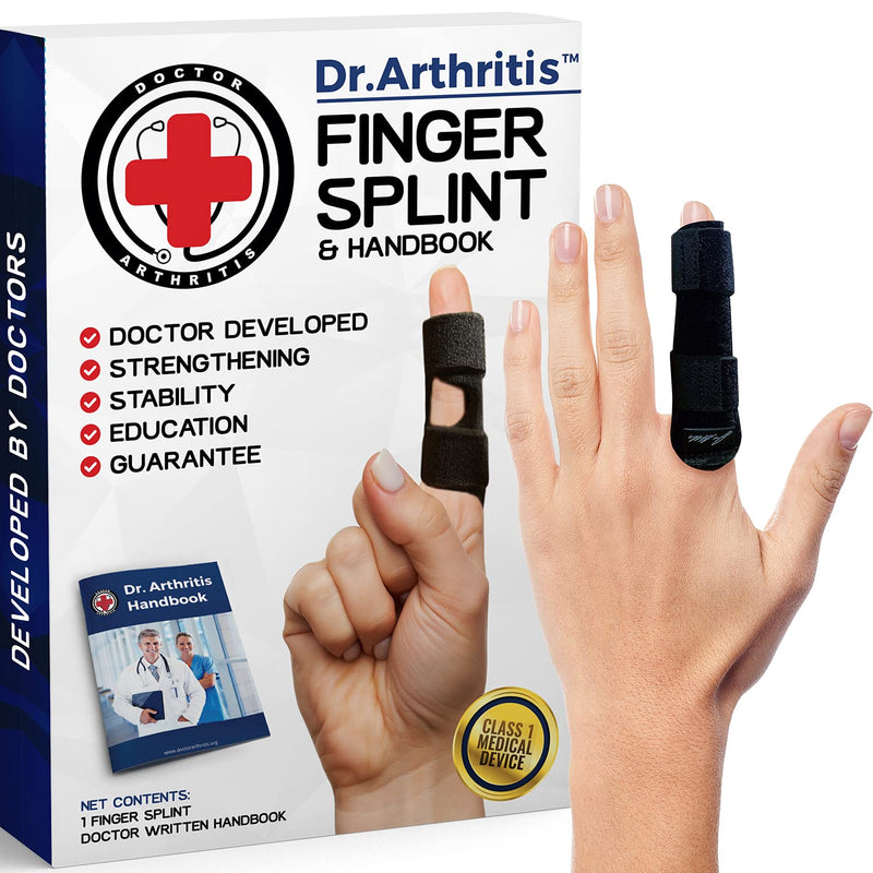 [Australia] - Doctor Developed Finger Splint & Handbook - Trigger Finger, Arthritis, RSI - Fits Ring, Index, Pinky & Middle - 2 sizes (Black, L/XL, Single) Black 1 