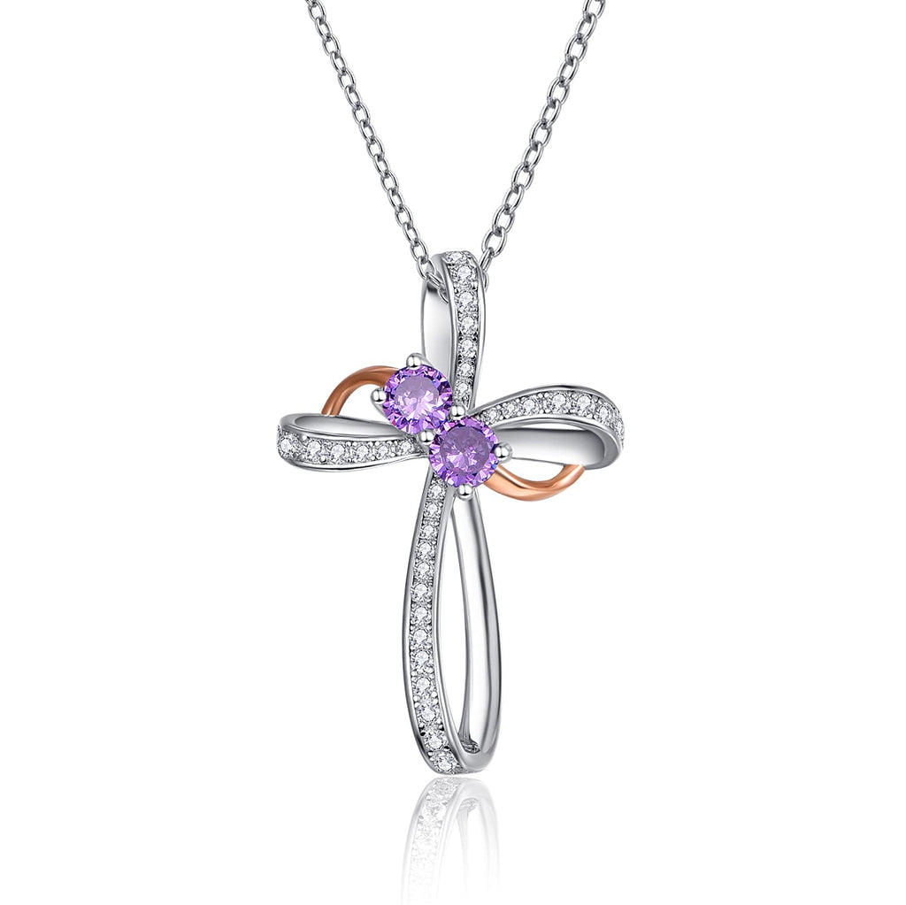 [Australia] - Bonlavie 925 Sterling Silver Cross Necklace for Women Cubic Zirconia Infinity Symbol Cross Pendant Necklaces Gifts for Wife Mum Friend, 18" Cable Chain Purple 
