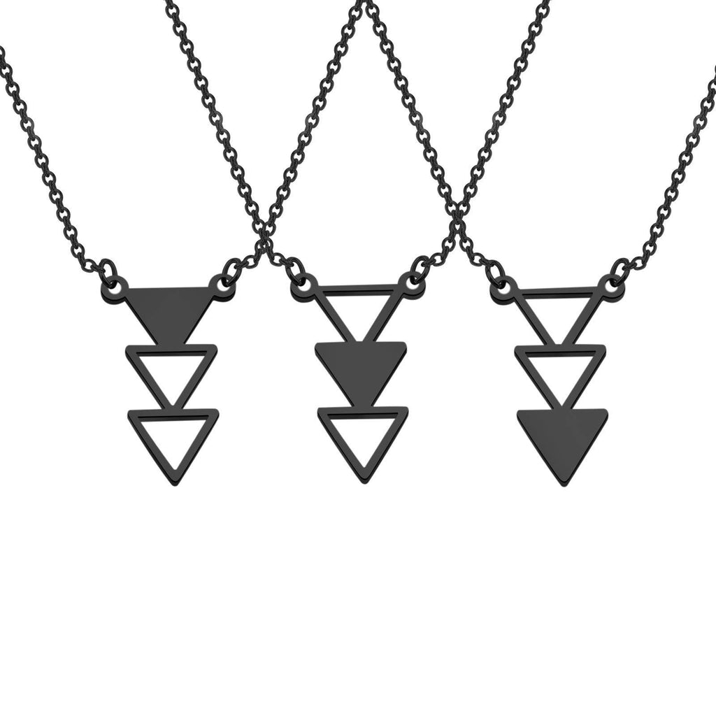 [Australia] - Friendship Gift Best Friend Necklace for 3 Long Distance Gifts for Family Sister BFF Tribe Triangle Necklace 3 Long Distance Black Necklace 