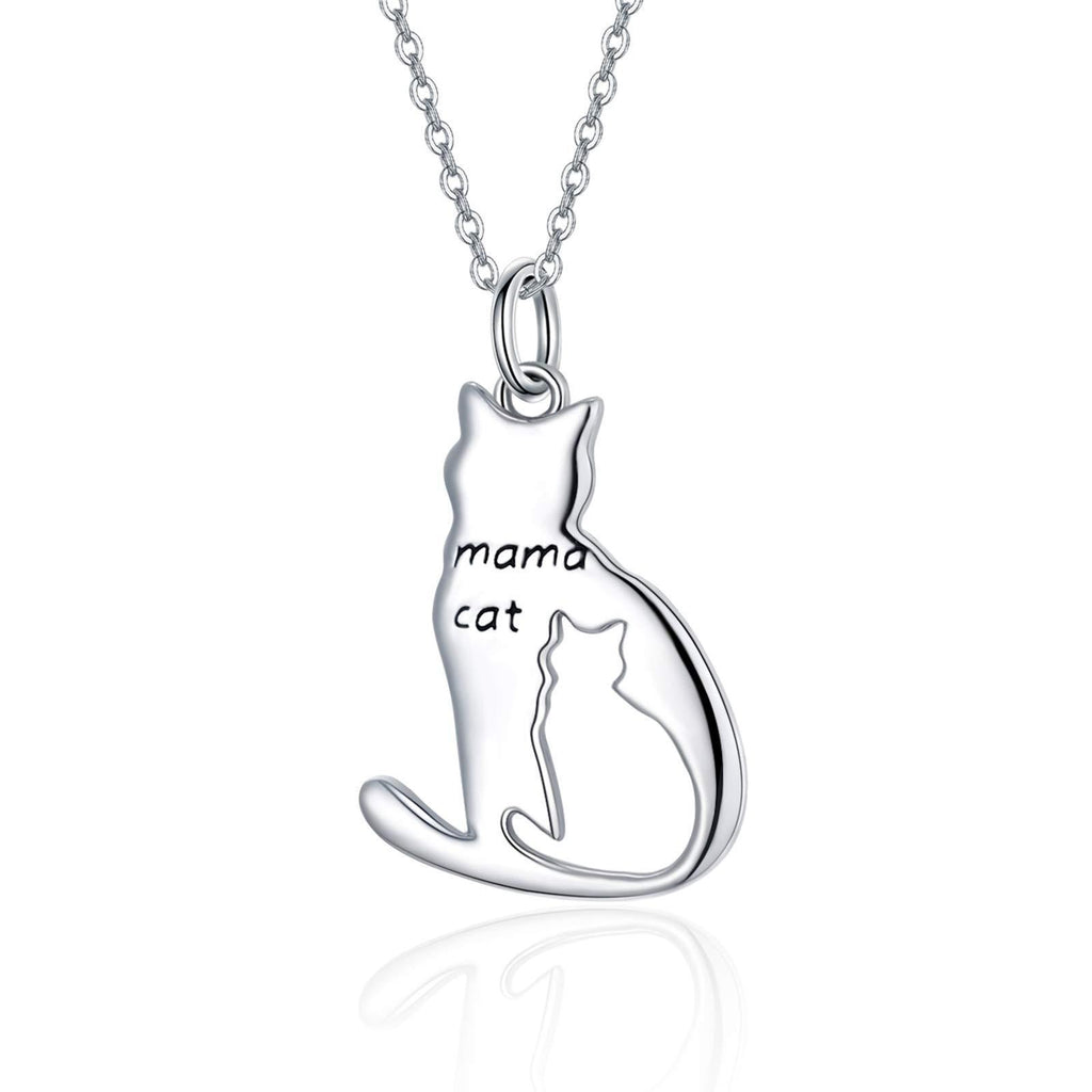 [Australia] - Cat Necklace for Women 925 Sterling Silver Mother daughter Necklace Cat Pendant Jewellery Gifts for Cat Lovers mama cat 