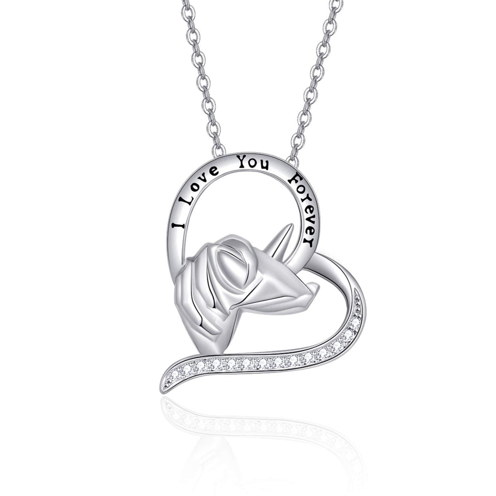 [Australia] - Mermaid/Unicorn Pendant 925 Sterling Silver Necklace for Women Girls Love Heart Necklace Fairy Tales Jewellery Gifts for Daughter,18”+2” Silver Chain Unicorn Pendant 