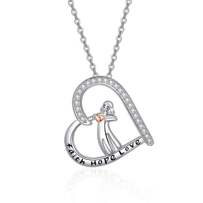 [Australia] - Heart Necklace for Women Girls 925 Sterling Silver Heart Pendant Faith Hope Love Jewellery Gifts for Birthday Anniversary 