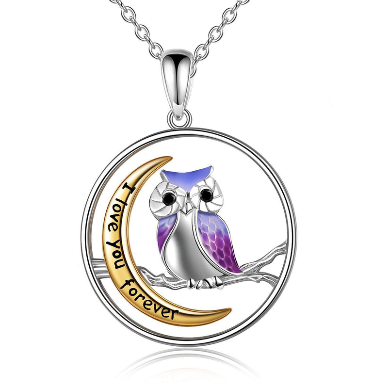 [Australia] - YFN Owl Necklace Sterling Silver Engraved "I Love You Forever" Moon Pendant Jewellery Owl Gifts for Women Girls Gold 