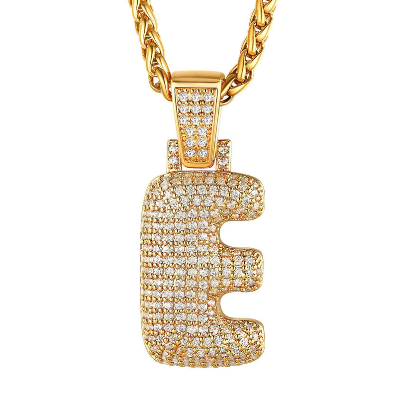 [Australia] - ChainsHouse Iced Out Necklaces Lab Diamond Bling Bubble Letters/Numbers/$ Pendant Necklace Shiny Cubic Zirconia Gold/Platinum Plated Hip Hop Personalized Jewelry E-Gold 