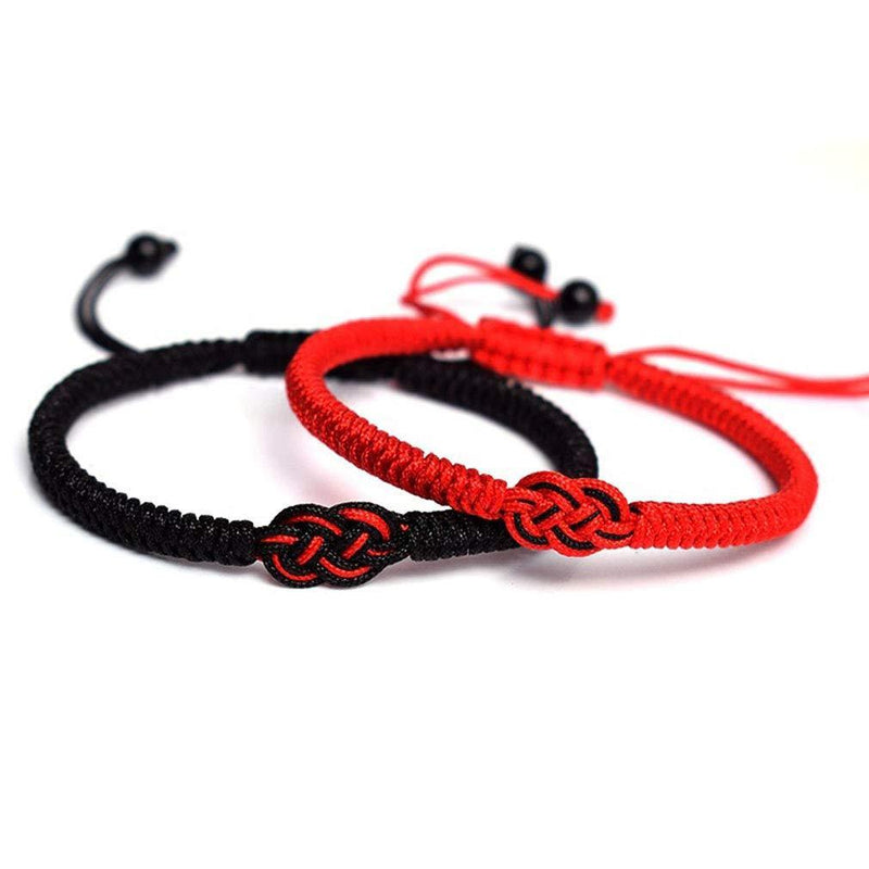 [Australia] - Rhdun 2PCS Couple Bracelets, Handmade Black Red String Mix Infinity Love Lucky Bracelet for Men Women Tibetan Amulet Knot Matching Bracelet for Friendship Lover Protection 