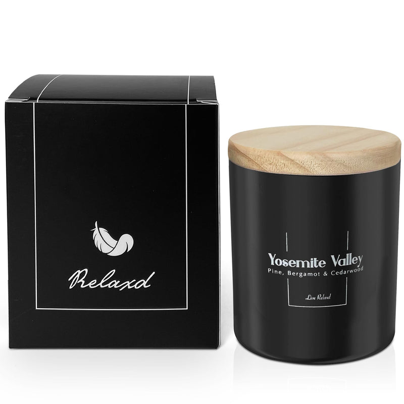 [Australia] - Relaxd Premium Pine, Bergamot & Cedarwood Scented Natural Soy Wax Candle (Yosemite Valley), Large, Long Lasting Aromatherapy Candles 