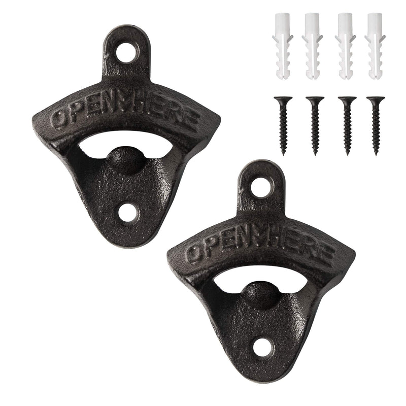[Australia] - 2PCS Cast Iron Wall Mounted Bottle Opener Vintage Rustic with Self-Tapping Screws for Home Garden Bar KTV Hotel KH02 2PCS Black 