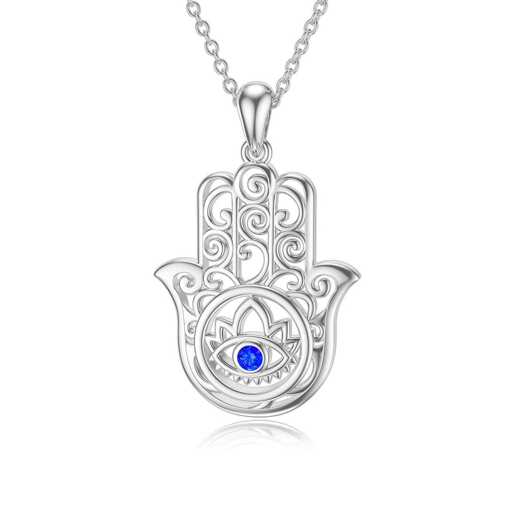 [Australia] - Good Luck Gifts ROMANTICWORK Hamsa Hand Evil Eye Necklace 925 Sterling Silver Fatima Hand Pendant Necklace Jewellery Mothers Day Gifts for Women Girls Mum Wife 