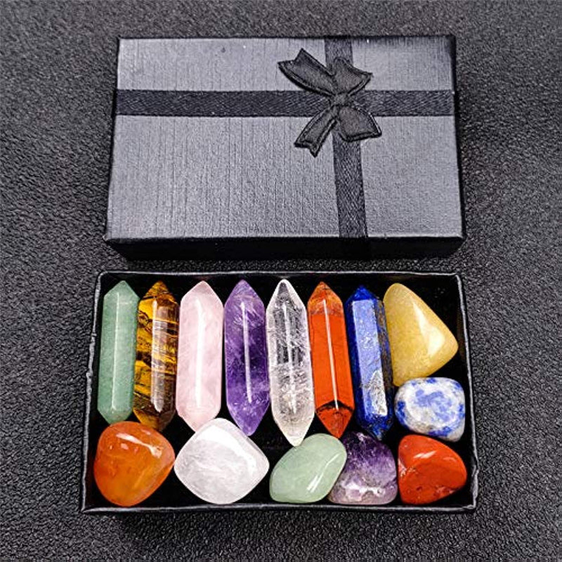 [Australia] - Premium Healing Crystals Kit in Gift Box - 7 Chakra Set Tumbled Stones, 7 Chakra Stone Set Meditation Stone Yoga Amulet With Gift Box 
