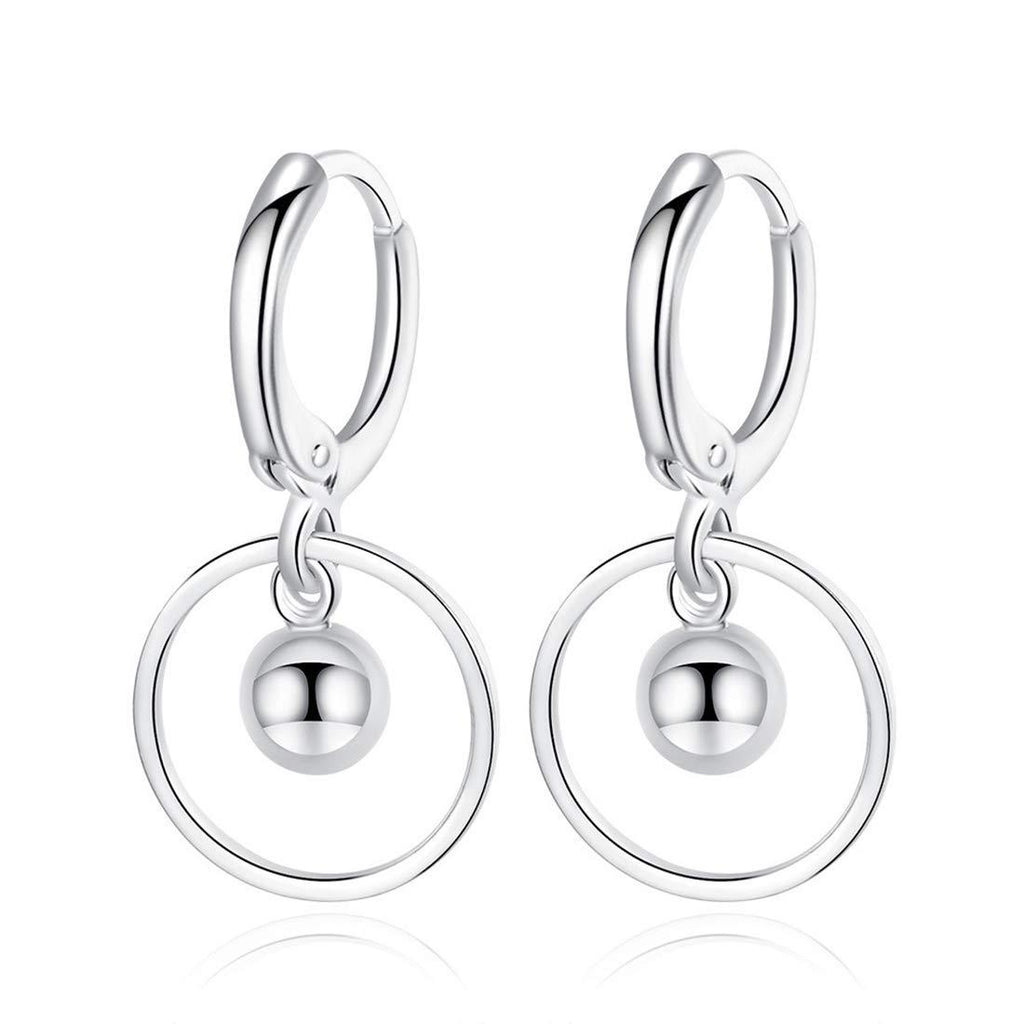 [Australia] - Ms.Swan 925 Sterling Silver Cute Round Pendant Small Hoop Earrings for Womens and Girls,Teens,Kids 