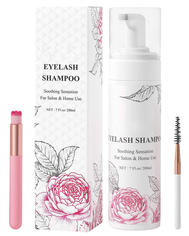 [Australia] - Eyelash Extension Shampoo & Brush + Mascara Wand,Eyelash Shampoo Foaming Cleanser for Professional Salon and Home Care,Wash for Extensions and Natural Lashes, Nourishing FormulaÔºà200ml/7fl.ozÔºâ 