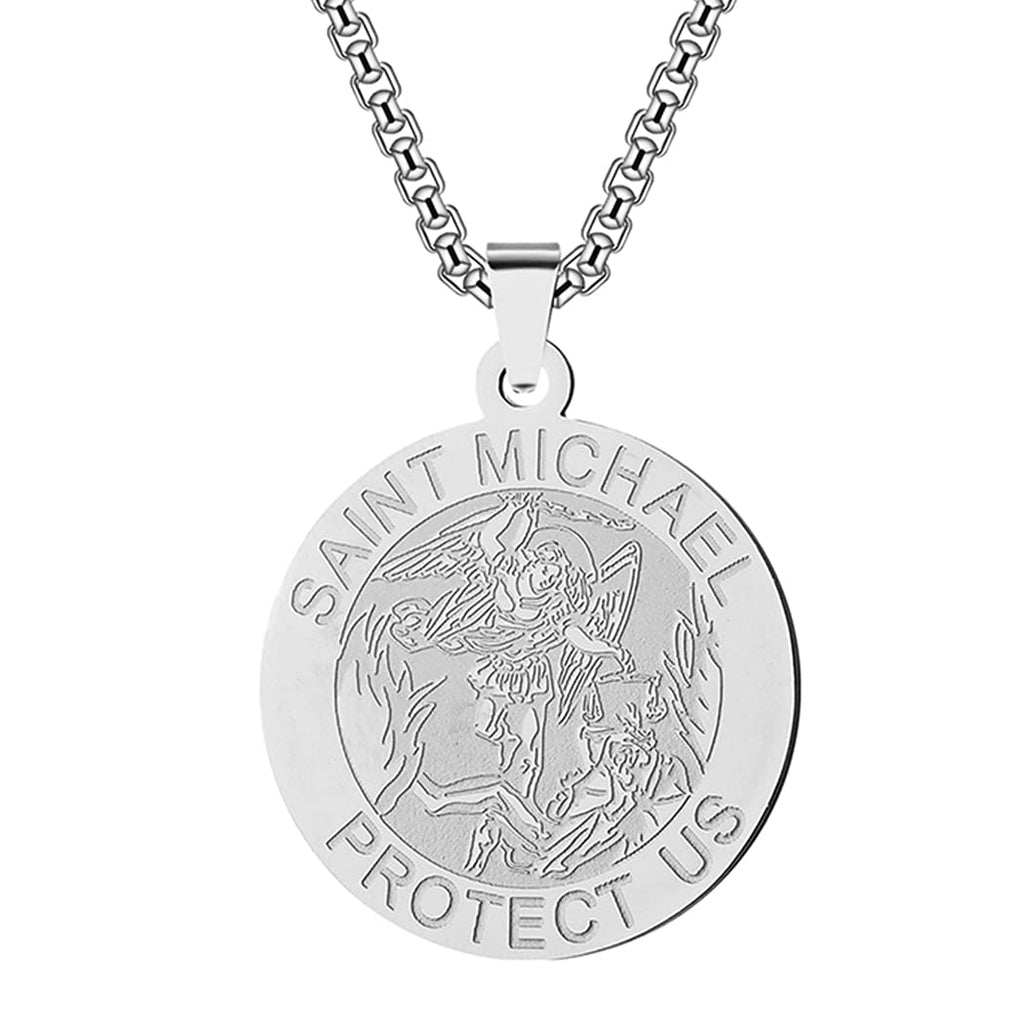 [Australia] - Saint Michael Medal Pendant Necklace Women Girls Round Religious Medal Gold & Silver Saint Michael the Archangel Necklace 
