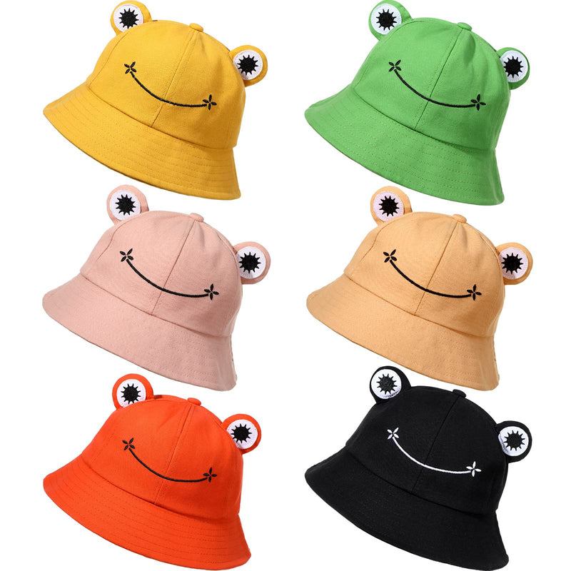 [Australia] - Cute Frog Bucket Hats Fisherman Cap Summer Beach Sun Protection Cap for Adults Green, Yellow, Black, Orange, Pink, Khaki 6 