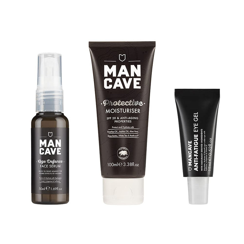 [Australia] - ManCave Age Defence Trio - Age Defence Face Serum 50ml + Anti-Ageing & SPF20 Moisturiser + Anti-Fatigue Eye Gel 15ml Pack of 3 