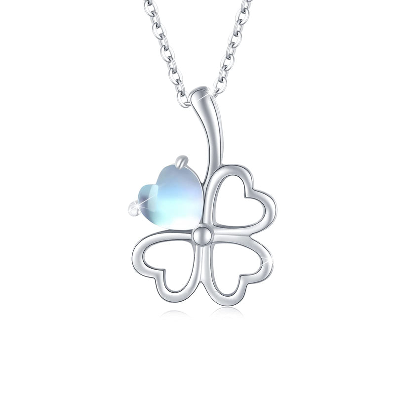 [Australia] - Four Leaf Clover Necklace 925 Sterling Silver Good Lucky Pendant Jewelry Gifts for Women Girls Moonstone 