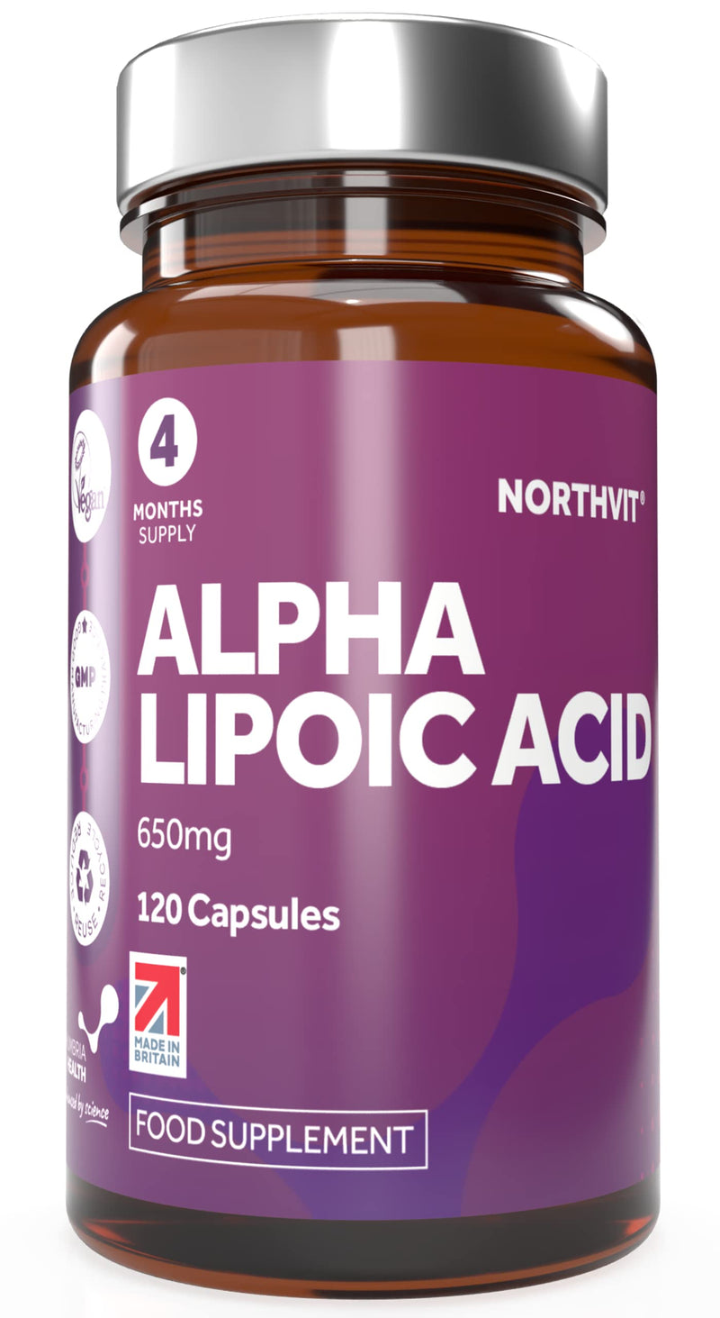 [Australia] - Alpha Lipoic Acid 650mg, 120 High Strength Vegan-Friendly Capsules - Powerful Antioxidant - 4 Month Supply - Made in The UK by Northumbria Health 