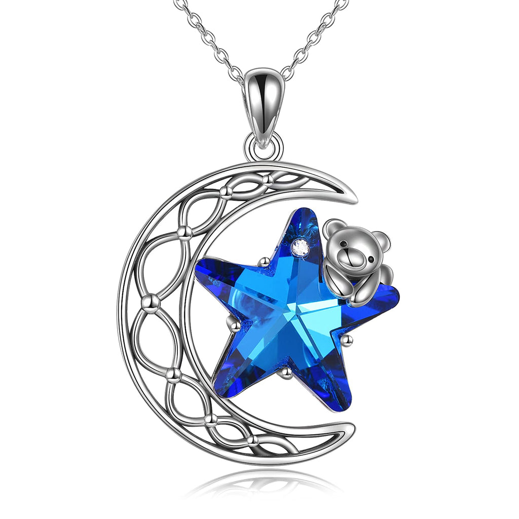 [Australia] - Sterling Silver Moon and Star Necklace with Crystal from Austria Moon and Star Jewellery for Women and Girls 