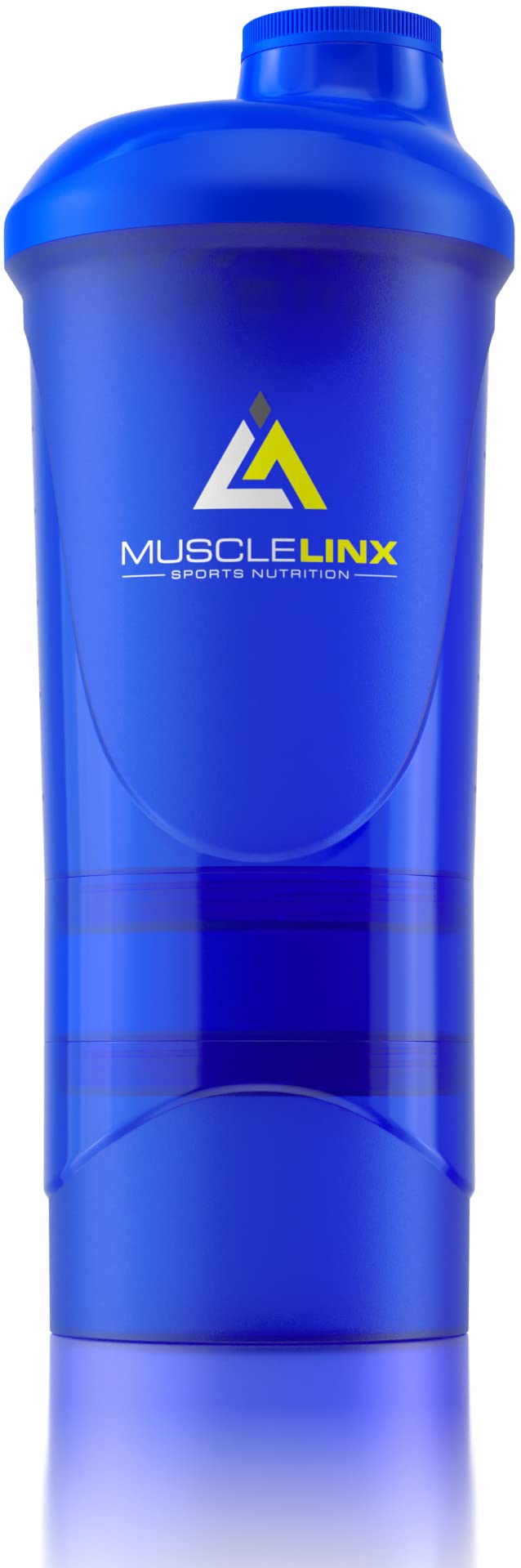 [Australia] - Protein shaker screw top 100% LEAK PROOF drinks bottle 500ml to 700ml by Musc (stunning blue transparent plus storage) Stunning Blue Transparent Plus Storage 