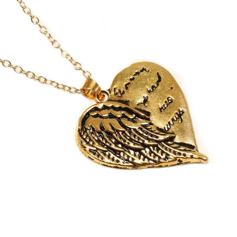 [Australia] - TseenYi Boho Angel Wings Love Necklace Chain Simple Heart Pendant Necklace Chain Jewelry Fashion Short Chain Necklaces Jewelry for Women and Girls (Silver) (Gold) Gold 