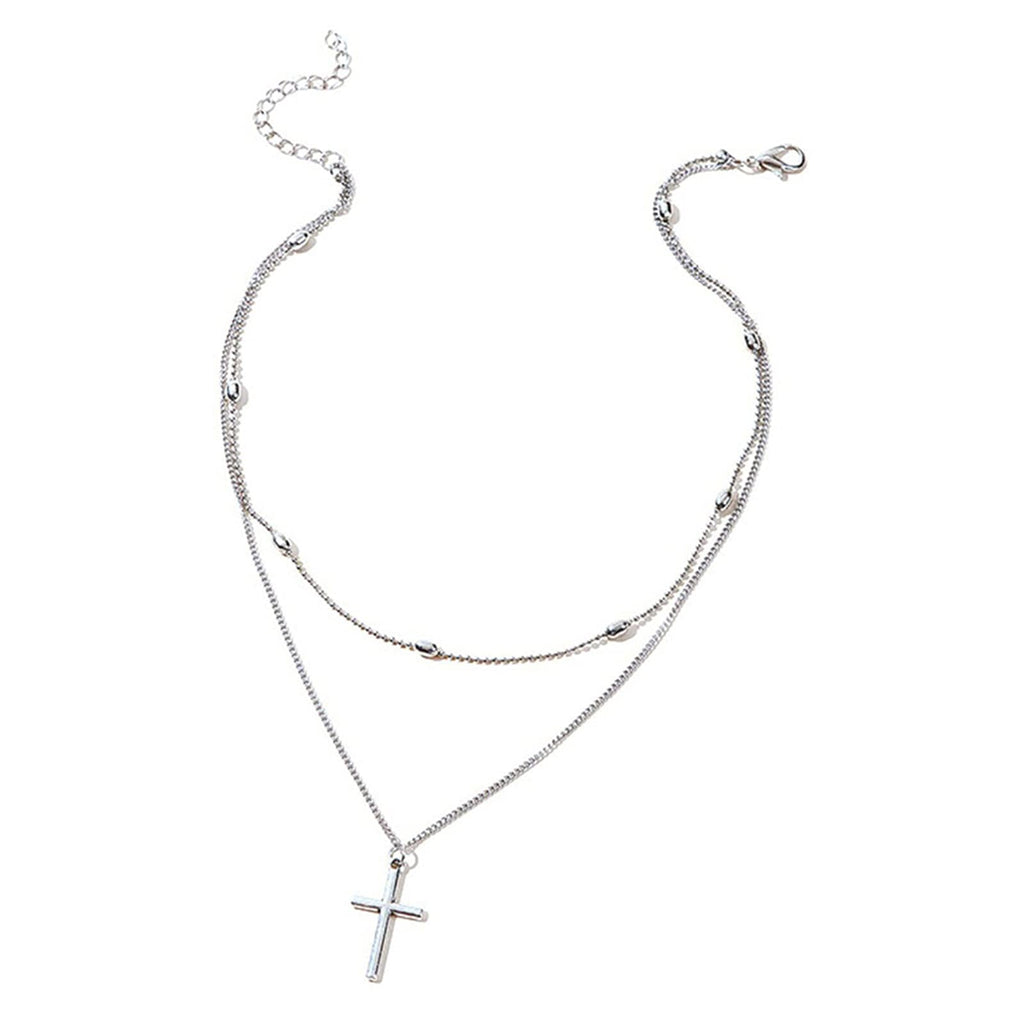 [Australia] - TseenYi Simple Layered Fashion Clavicle Chain Choker Tiny Cross Pendant Necklace Boho Style Necklaces Jewelry for women and Girls (Silver) Silver 